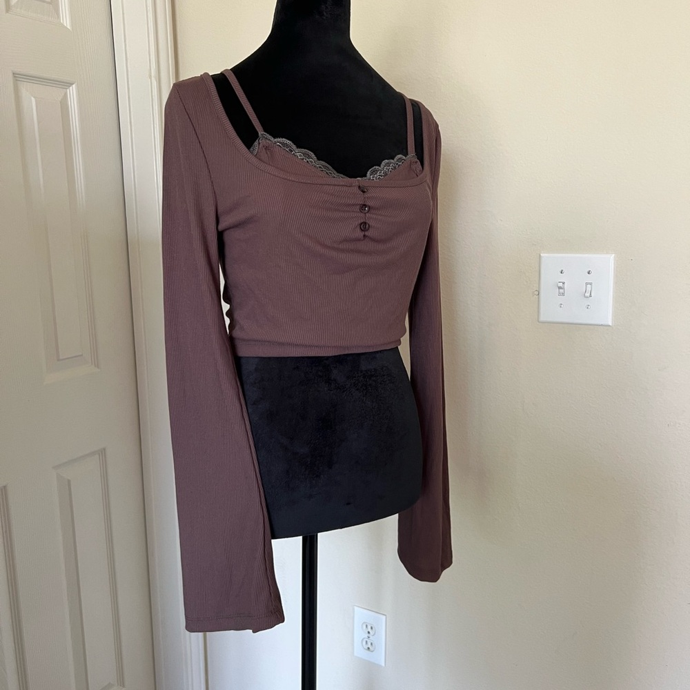 SHEIN Red Fitted Long Sleeve Blouse